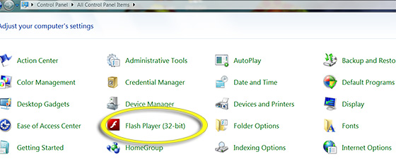 Adobe Flash Control Panel