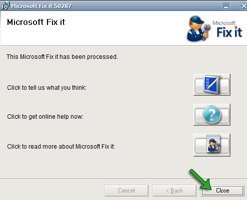 Microsoft Fix it installed
