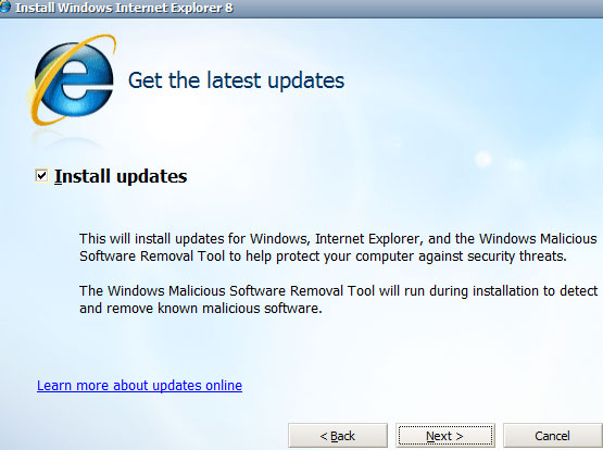 Internet Explorer downloading updates