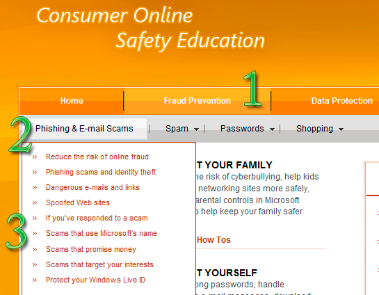 Microsoft Online Safety navigation