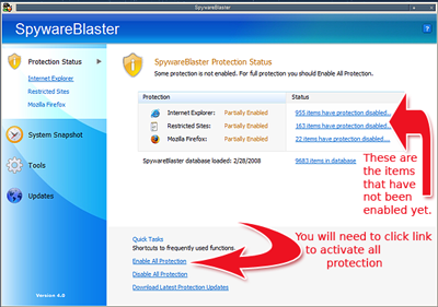 Spywareblaster Protection Status