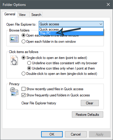 Windows 10 Folder Options